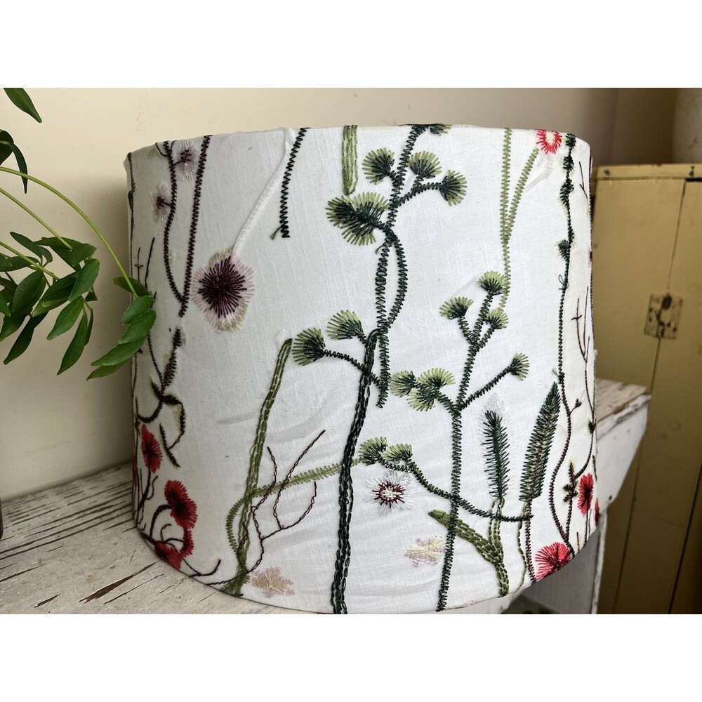 White Botanical Toile Mesh Floral Lamp Shade Application Hand Applied 13”x15” - Picture 3 of 10